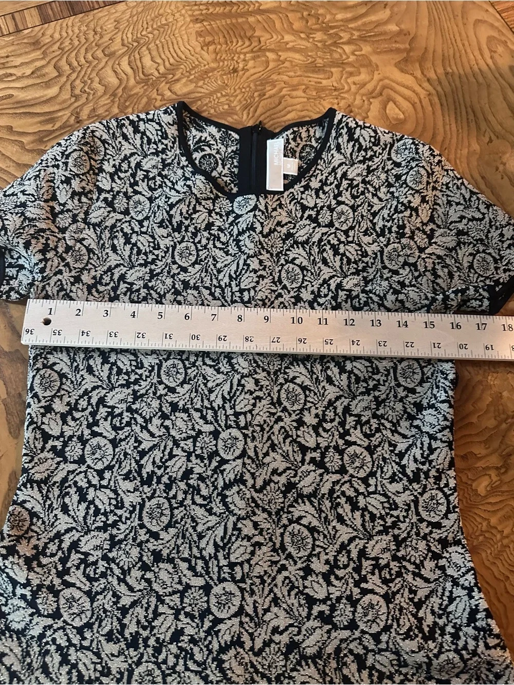Michael Kors Beige and Black Metallic Floral Fit & Flare Dress – Size Medium